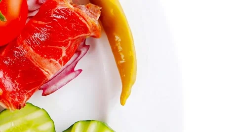 Served meat chunk with rolls on white Vídeos de archivo 42856487