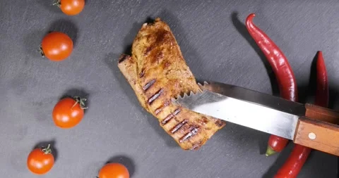 Served meat on a stone board Video stock 170045600