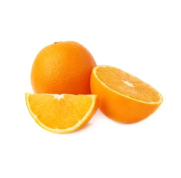 Served orange fruit composition isolated over the white background Stock Photos