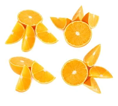 Served orange fruit composition isolated over the white background, set of Stock Photos
