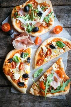Served prosciutto mini pizza Stock Photos
