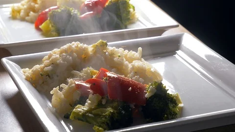 Served rice with vegetable Stock-Footage 102991201
