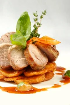 Served roasted beef closeup Stock Photos