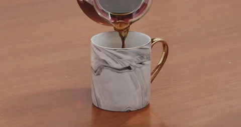 Served Smoking hot black specialty coffee on wooden table Stock Footage 239288053