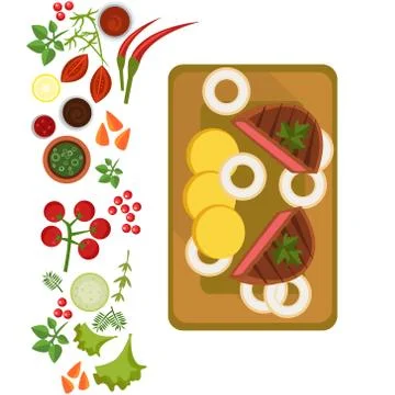 Served Steak on Plate. Vector Illustration Stock Illustration