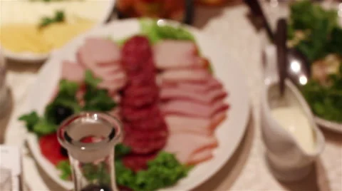 The served table in café Stock Footage 43673453