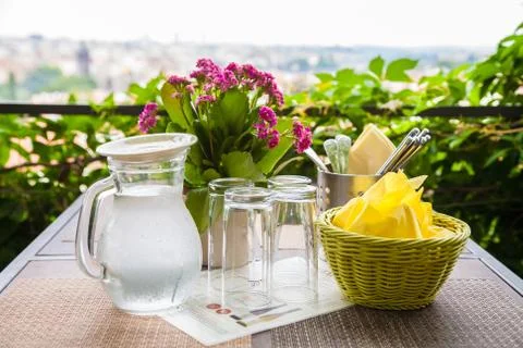 Served table in cafe, Prague Stock Photos