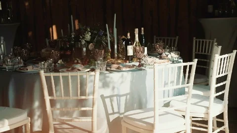 Served Table For Guests At The Wedding. Video stock 108585557