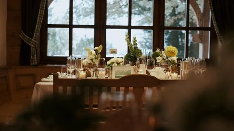 Served Table For Guests At The Wedding. Video stock 112667643