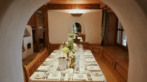 Served Table For Guests At The Wedding. Stock Footage 112735544