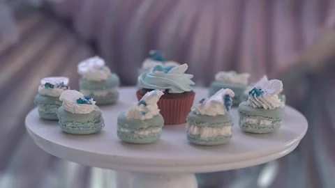 Served table before the holiday. buffet reception. cupcake. Dessert Stock Footage 123541177
