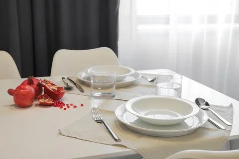 Served table at home in the apartment Stock Photos