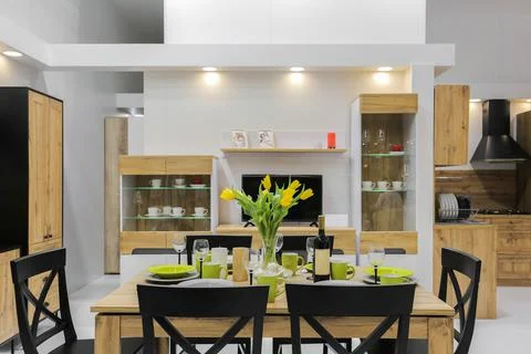 Served table in home interior Stock Photos