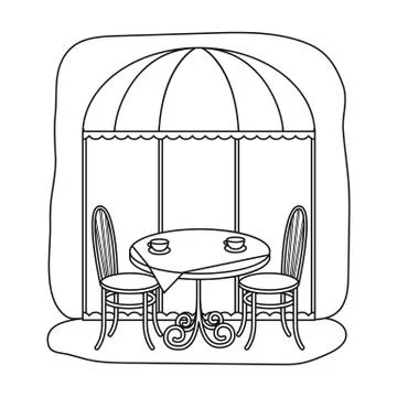 Served table near cafe icon in outline style isolated on white background Stock Illustration