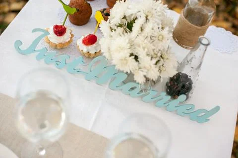 Served table for the newlyweds Stock Photos