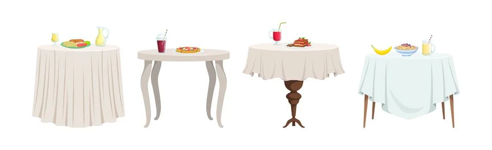 Served Table with Plating and Meal Setting Vector Set Stock Illustration