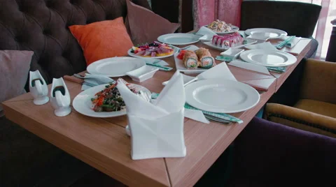 Served table in a restaurant Video stock 58498044