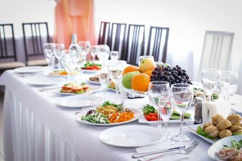 Served table with snacks and fruit in the restaurant Stock Photos