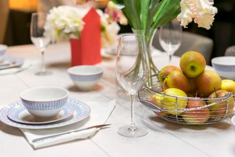 Served table for tea drinking. The concept of home comfort Stock Photos
