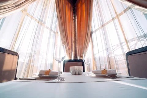 Served table for two persons in the restaurant. Stock Photos