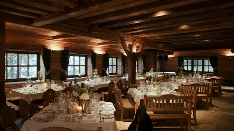 Served Tables For Guests At The Wedding. Stock Footage 112753124