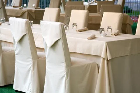Served tables at the restaurant Stock Photos