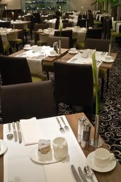 Served tables at the restaurant Stock Photos