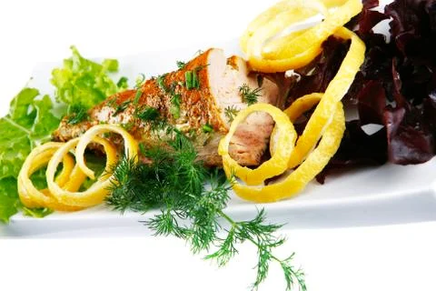 Served tuna with vegetables Stock Photos