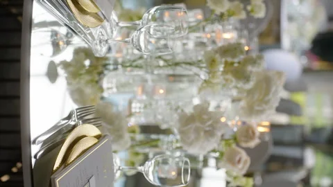 Served wedding table clean minimalistic style, vertical screen shot. Stock Footage 269894465