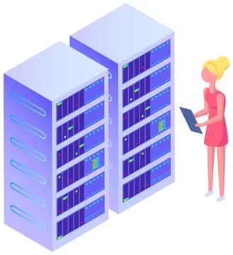 Server admin, IT girl, system sdministration. Programmer or code developer Stock Illustration