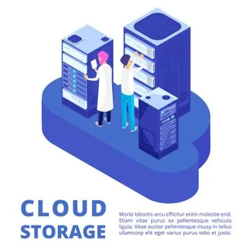 Server administration and cloud storage isolated on white background イラスト素材