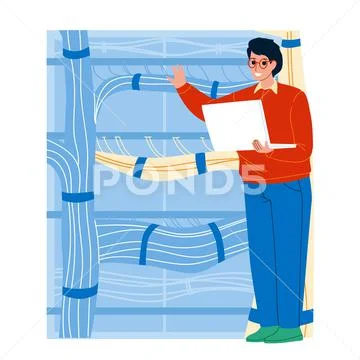 Server Administrator Testing Equipment Vector Ilustração Stock