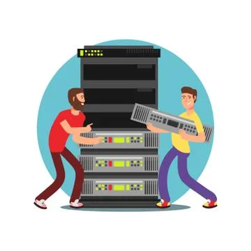 Server administrators working with data base Illustrazione stock