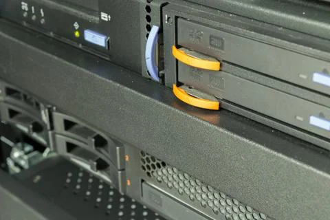 Server and CD or DVD and tape drive Fotos de archivo