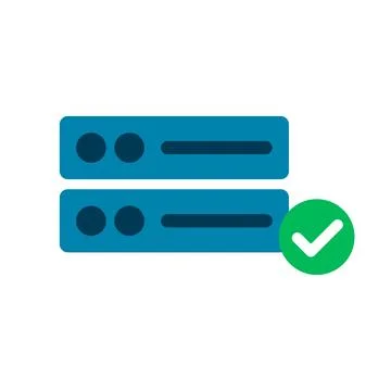 Server and check mark icon. Hosting process complete. Vector. Stock Illustration