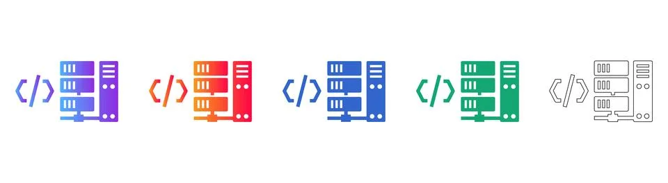 Server and Code Architecture Icons 스톡 일러스트