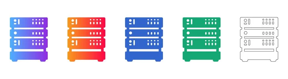 Server and Data Center Rack Icon Set Stock Illustration