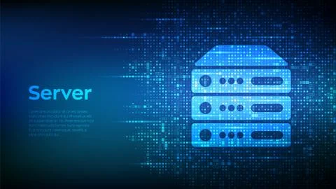 Server and data storage background. Computer server icon made with binary cod Illustrazione stock