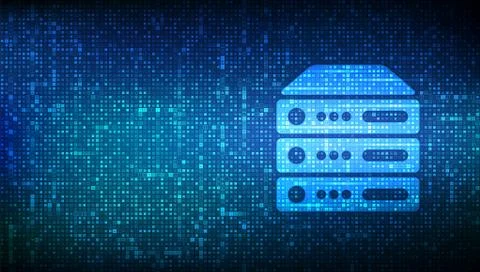 Server and data storage background. Computer server icon made with binary cod Illustrazione stock