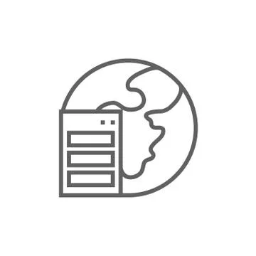 Server and globe line icon Illustrazione stock