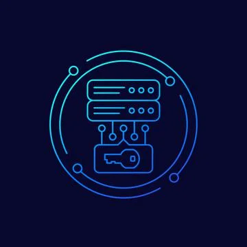 Server and a key, access control line vector icon Stock Illustration