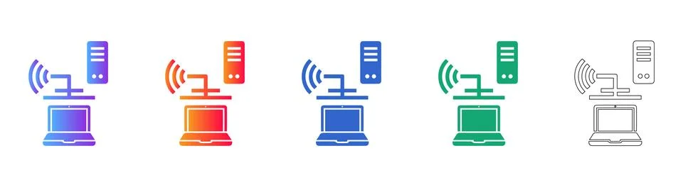 Server and Laptop Network Icon Set icon set Stock Illustration