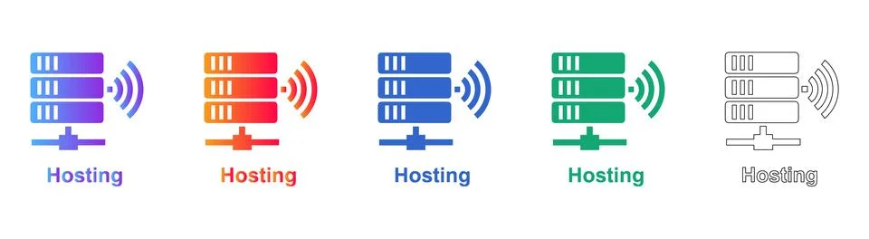 Server and Network Hosting Icons Stock Illustration