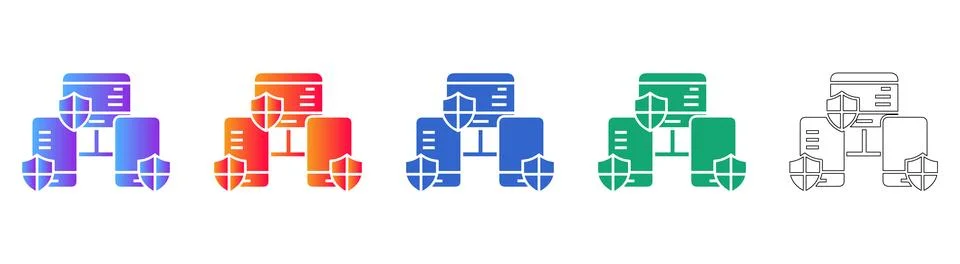 Server and Smartphone Network Security Icons Stock Illustration
