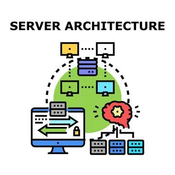Server architecture organizing network computing system data Stock Illustration