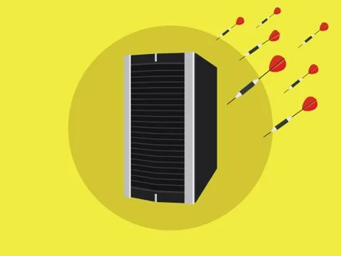 Server attack illustration with attacked symbol Illustrazione stock