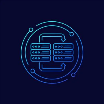 Server backup, copy data icon, linear design Stock Illustration