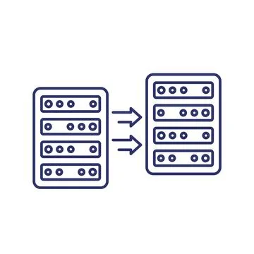 Server backup, copy data line icon on white 스톡 일러스트