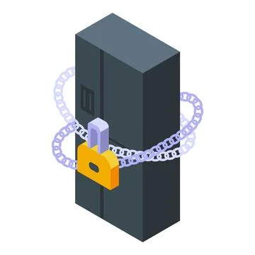 Server being protected with chain and lock for data security Stock Illustration