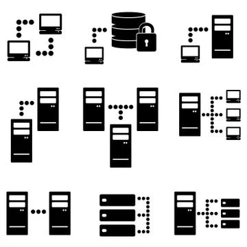 Server, big data icon set Stock Illustration